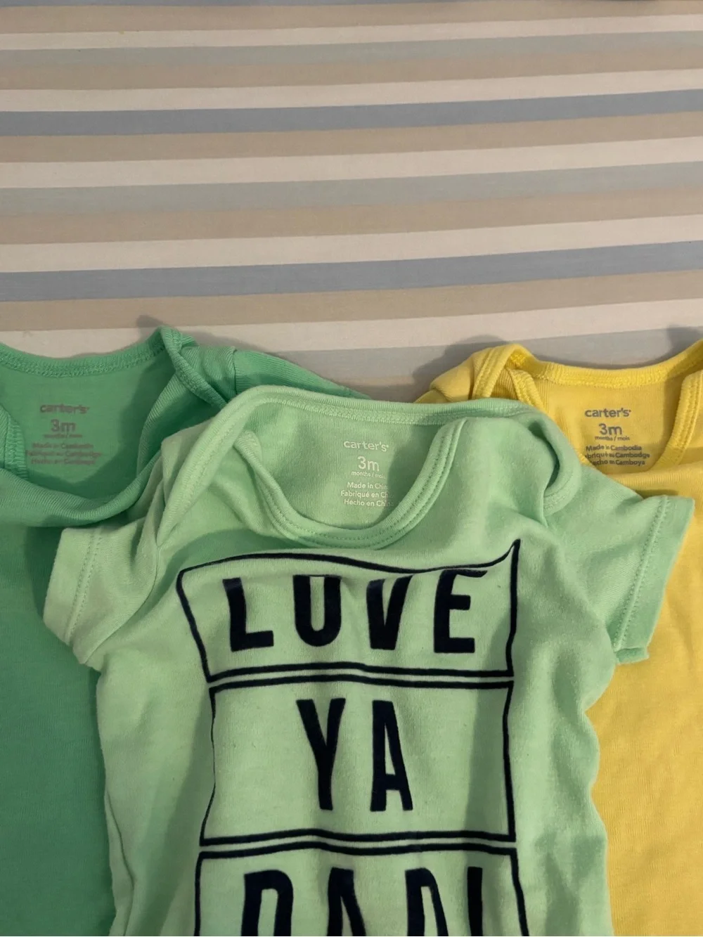 Carter's Baby Bodysuit 3-Pack - Mint, Light Green & Yellow - LOVE YA DAD!